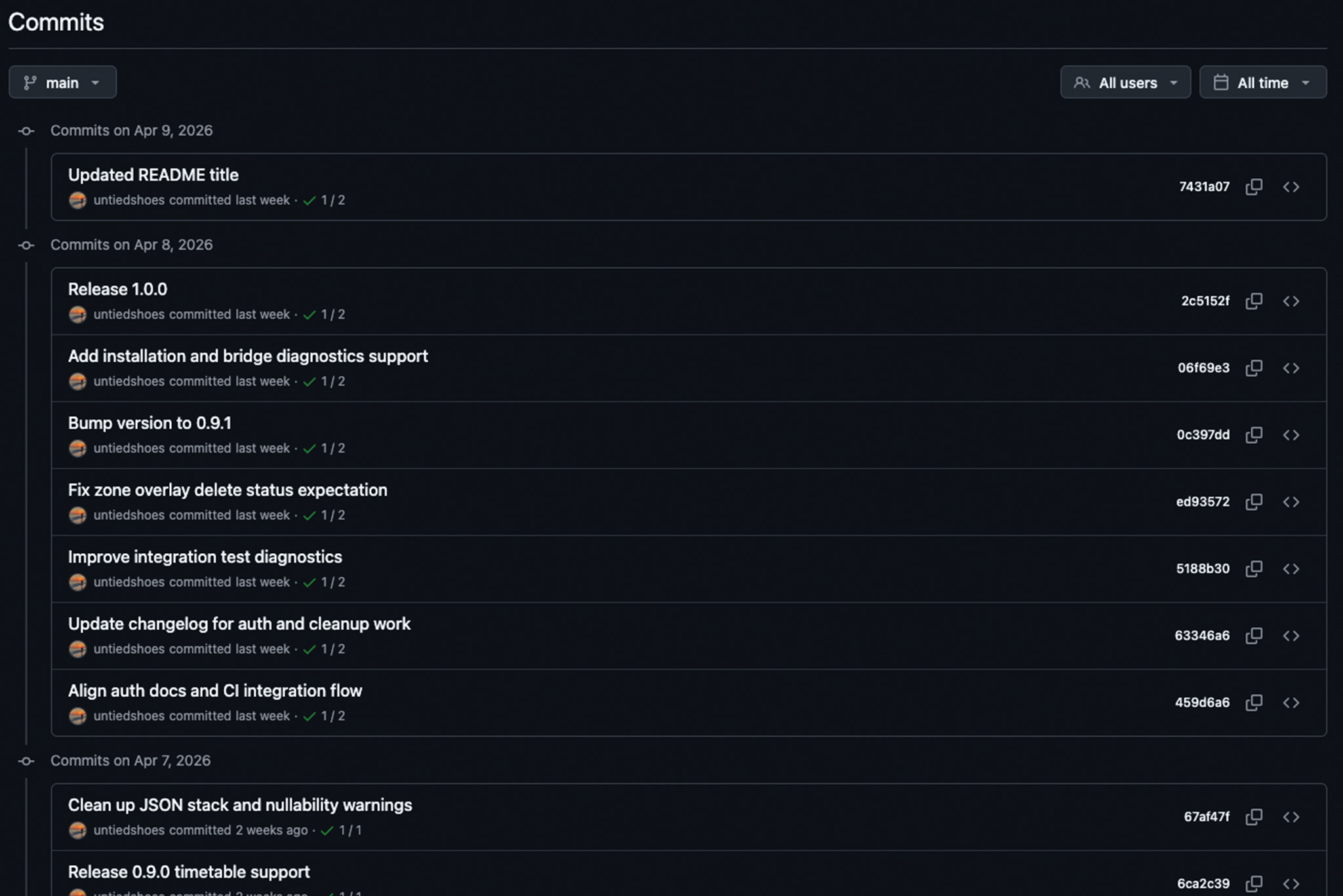 Tado .NET API commits detail